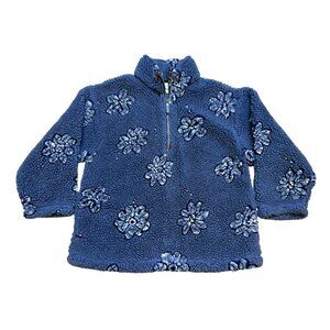 Vintage 90s L.L. Bean Kids Sherpa Deep Pile Fleece Pullover Jacket Blue Floral H